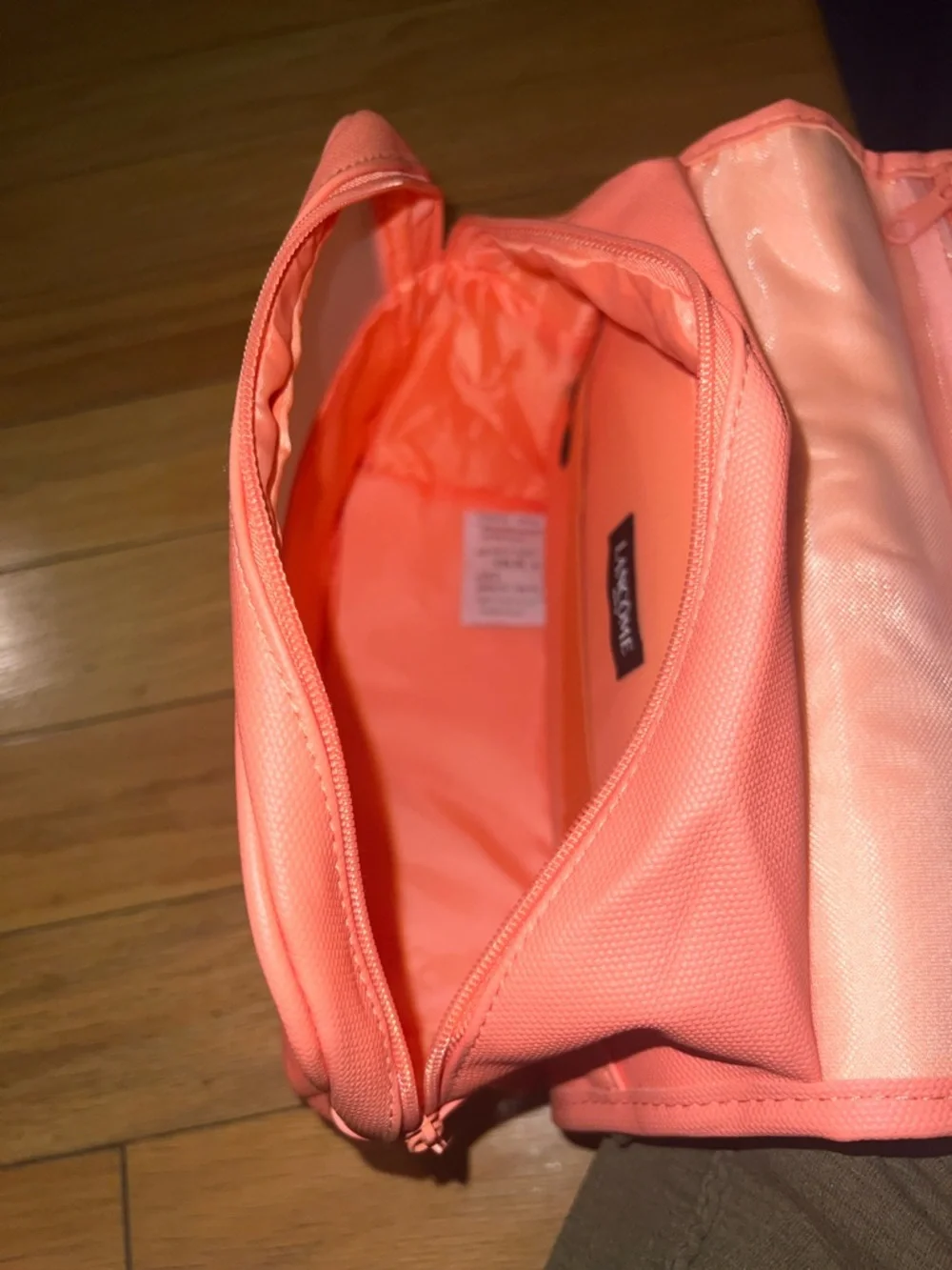 Lancôme Hanging makeup or toiletry bag in coral. New, never used.